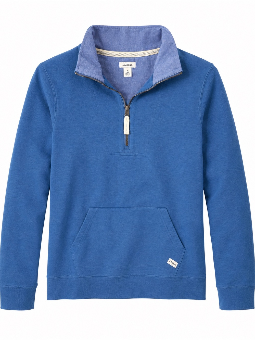 L.L.Bean Organic Cotton Quarter Zip Sweatshirt Blue Kangaroo Pocket Size Medium